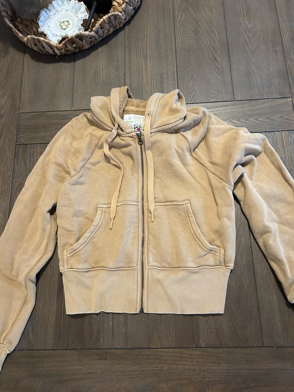 aerie Beige Plush Zip-Up Teddy Jacket with Hood